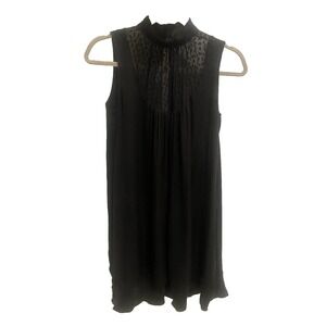 DEREK LAM Silk Black A-Line Dress Sleeveless High Neck Sheer Dotted Size 0 Italy